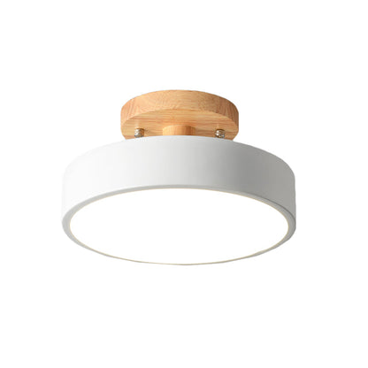 Wood Canopy Drum Flush Ceiling Light