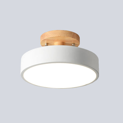 Wood Canopy Drum Flush Ceiling Light