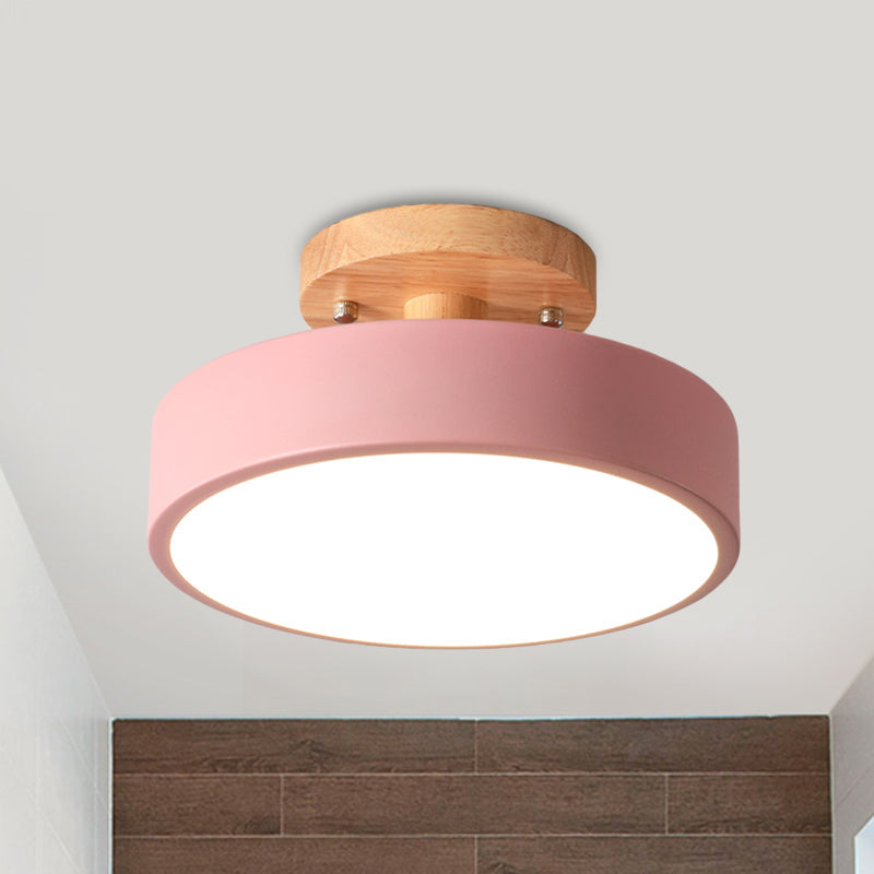 Wood Canopy Drum Flush Ceiling Light