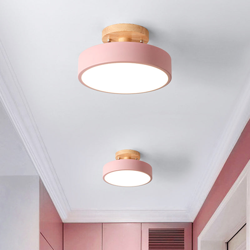 Wood Canopy Drum Flush Ceiling Light