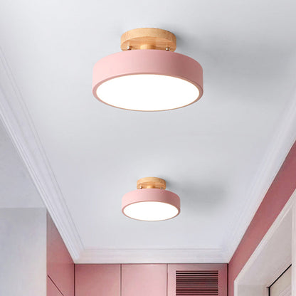 Wood Canopy Drum Flush Ceiling Light