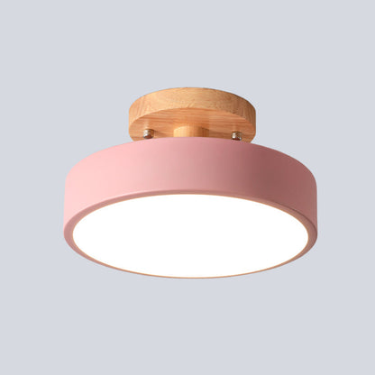 Wood Canopy Drum Flush Ceiling Light