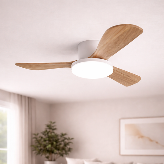 WOMO 3 Wood Blade Low Profile Ceiling Fan Lamp-WM5058