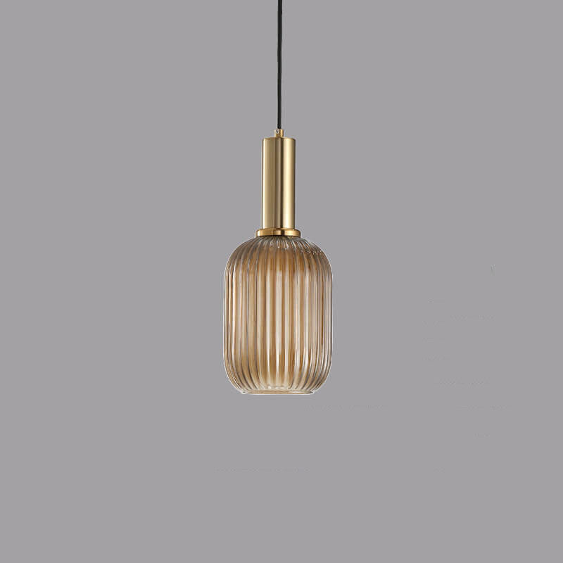 Modern Ribbed Glass Pendant Light with Brass Finish
