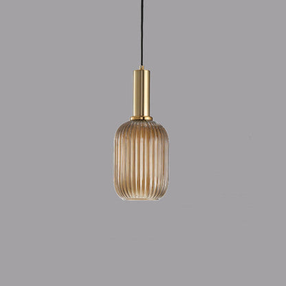Modern Ribbed Glass Pendant Light with Brass Finish