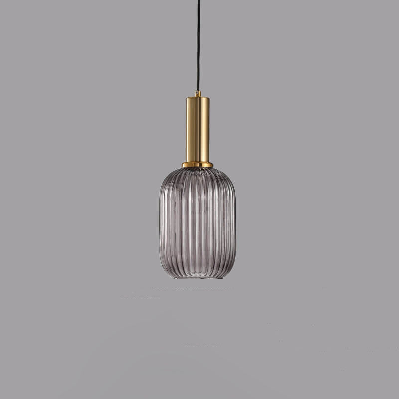 Modern Ribbed Glass Pendant Light with Brass Finish