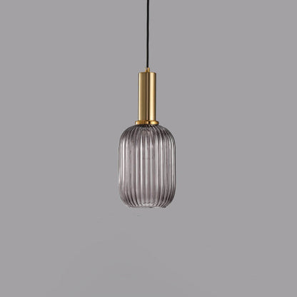 Modern Ribbed Glass Pendant Light with Brass Finish