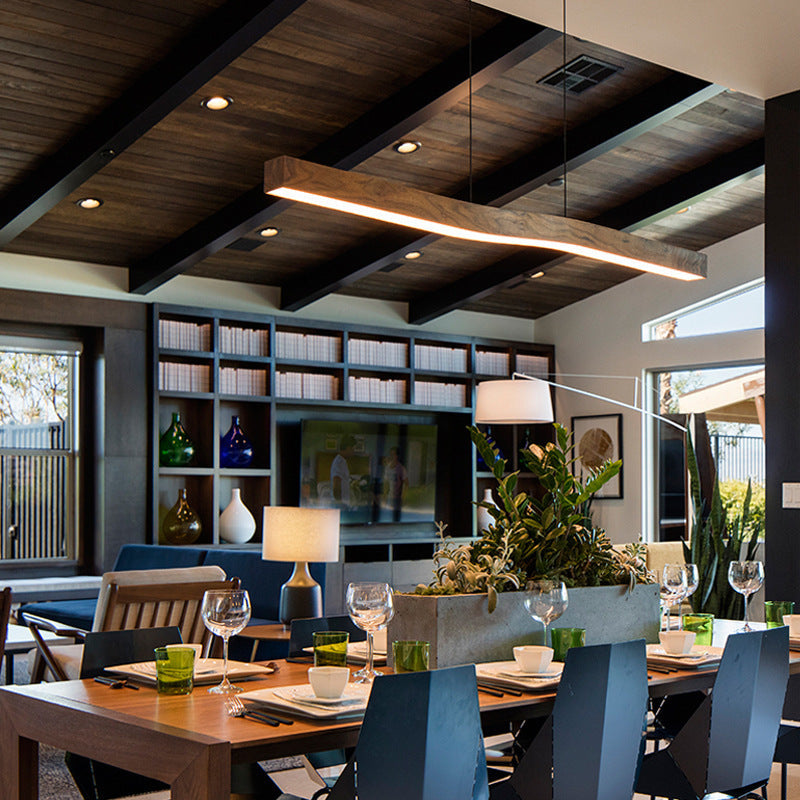 Modern Wooden Wave Linear Pendant Light