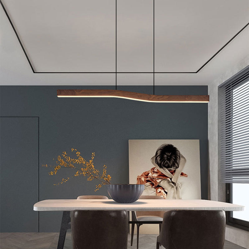 Modern Wooden Wave Linear Pendant Light