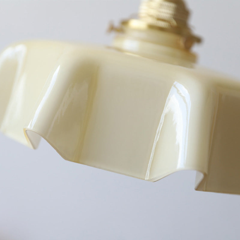 Vintage French Brass Petal Glass Ceiling Light