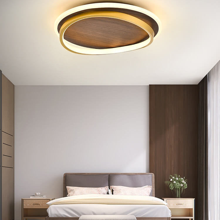 Modern Walnut Ring LED Ceiling Light