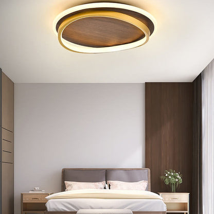 Modern Walnut Ring LED Ceiling Light