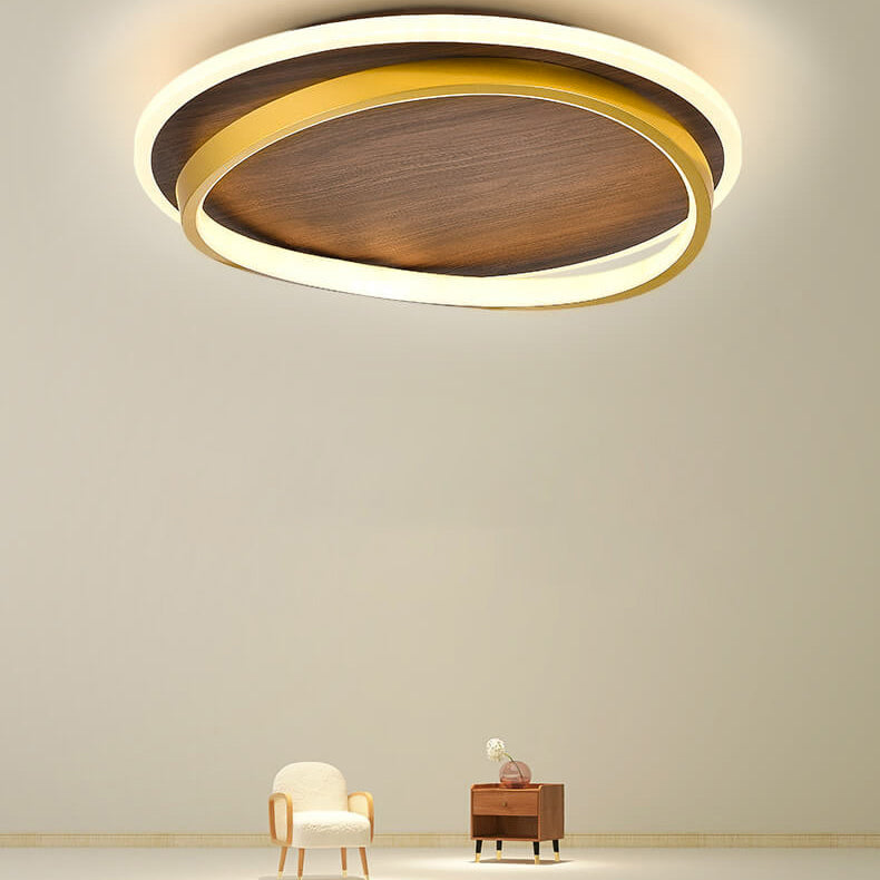 Modern Walnut Ring LED Ceiling Light