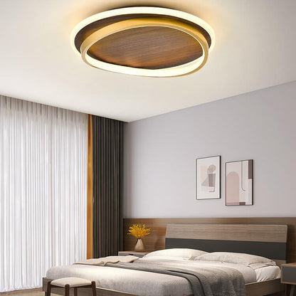 Modern Walnut Ring LED Ceiling Light