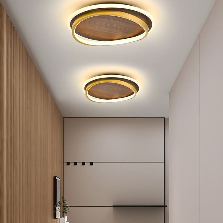 Modern Walnut Ring LED Ceiling Light