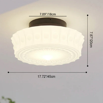 Vintage French Frosted Glass Drum Ceiling Light