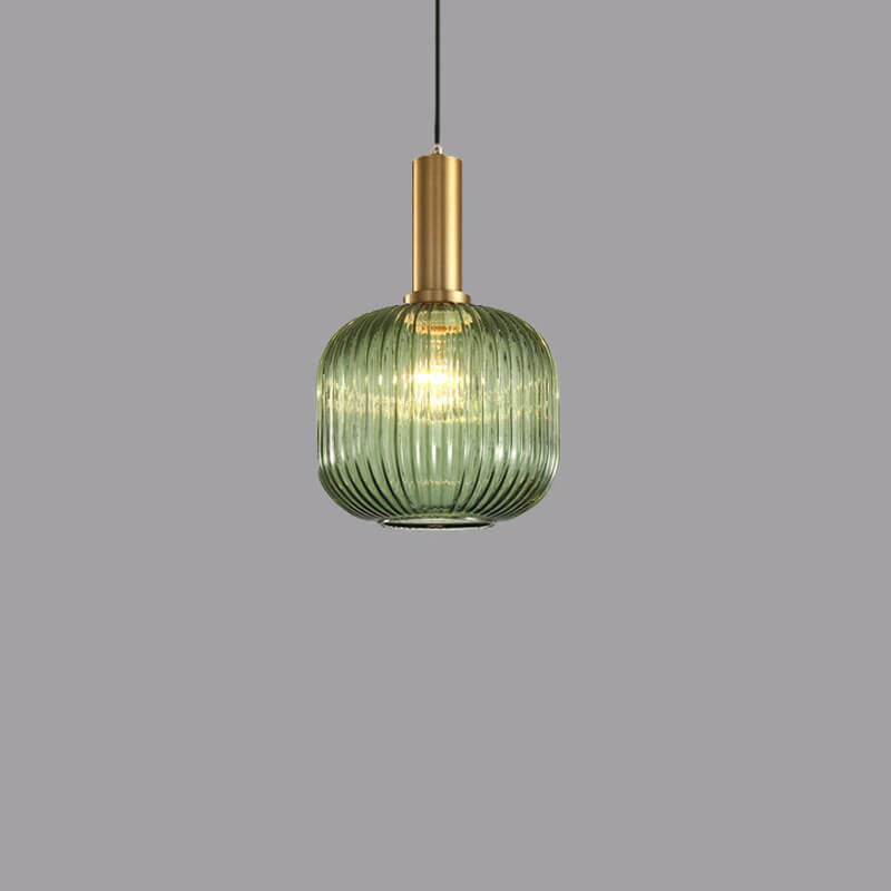 Modern Ribbed Glass Pendant Light with Brass Finish