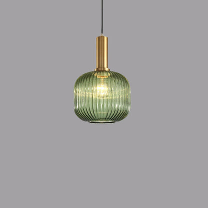 Modern Ribbed Glass Pendant Light with Brass Finish
