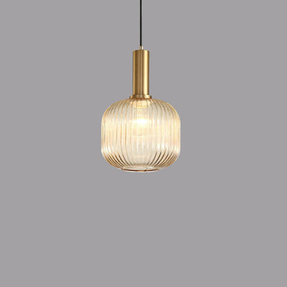 Modern Ribbed Glass Pendant Light with Brass Finish