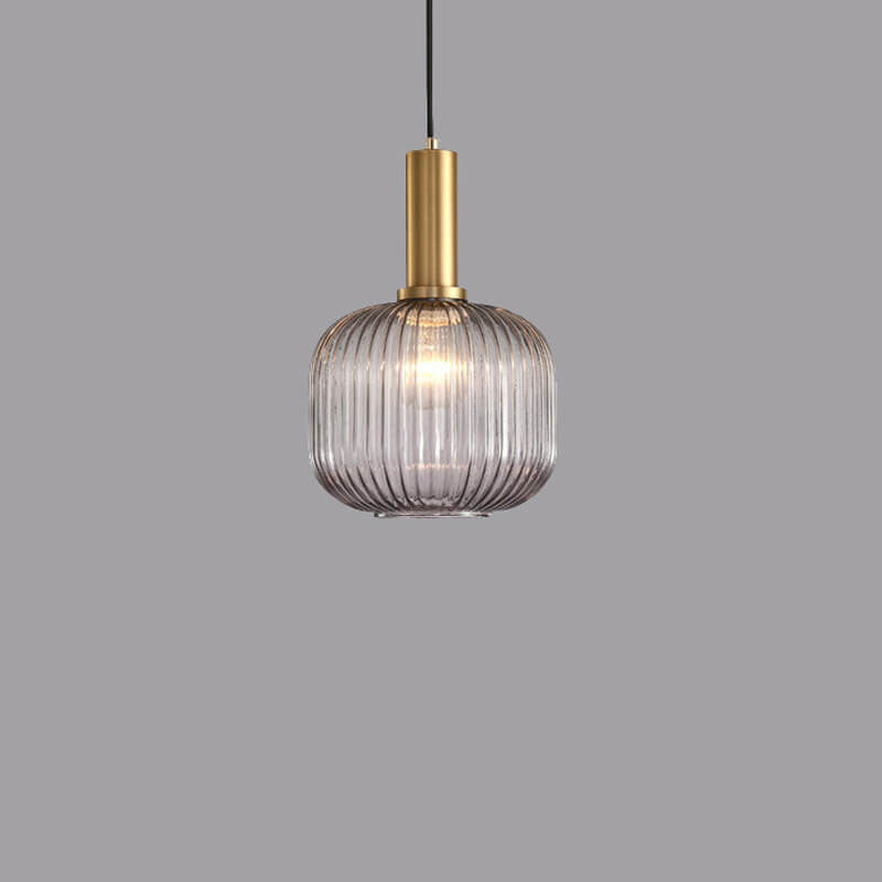 Modern Ribbed Glass Pendant Light with Brass Finish