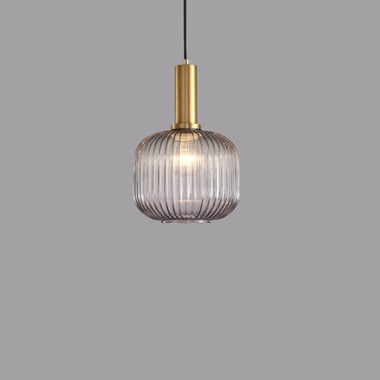 Modern Ribbed Glass Pendant Light with Brass Finish