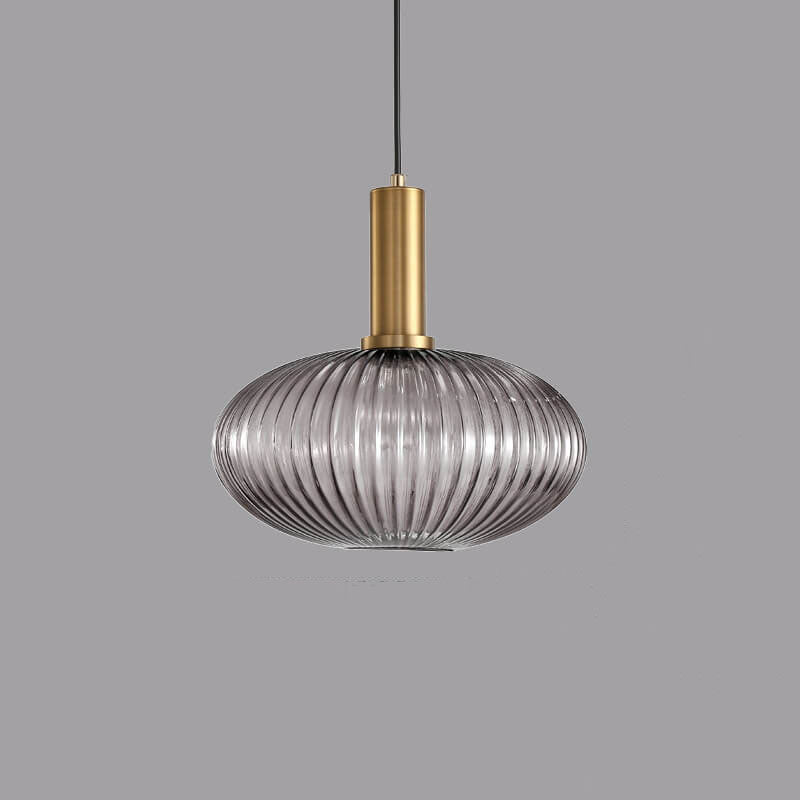 Modern Ribbed Glass Pendant Light with Brass Finish