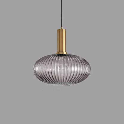 Modern Ribbed Glass Pendant Light with Brass Finish