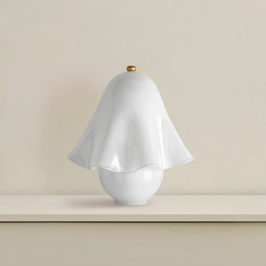 Lumera White Glass Table Lamp with Copper Accent