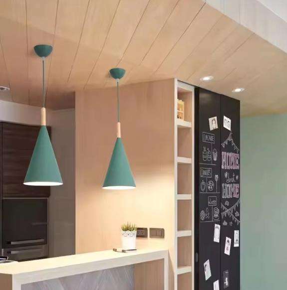Nordora Black Cone Pendant Light with Wooden Top