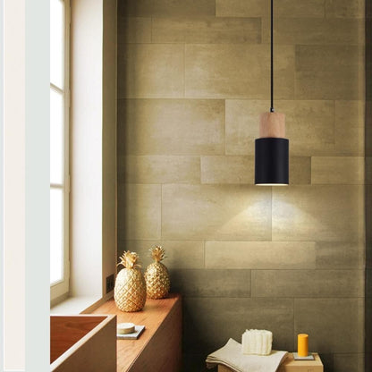 Scandinavian Minimalist Wood Cylinder Pendant Light