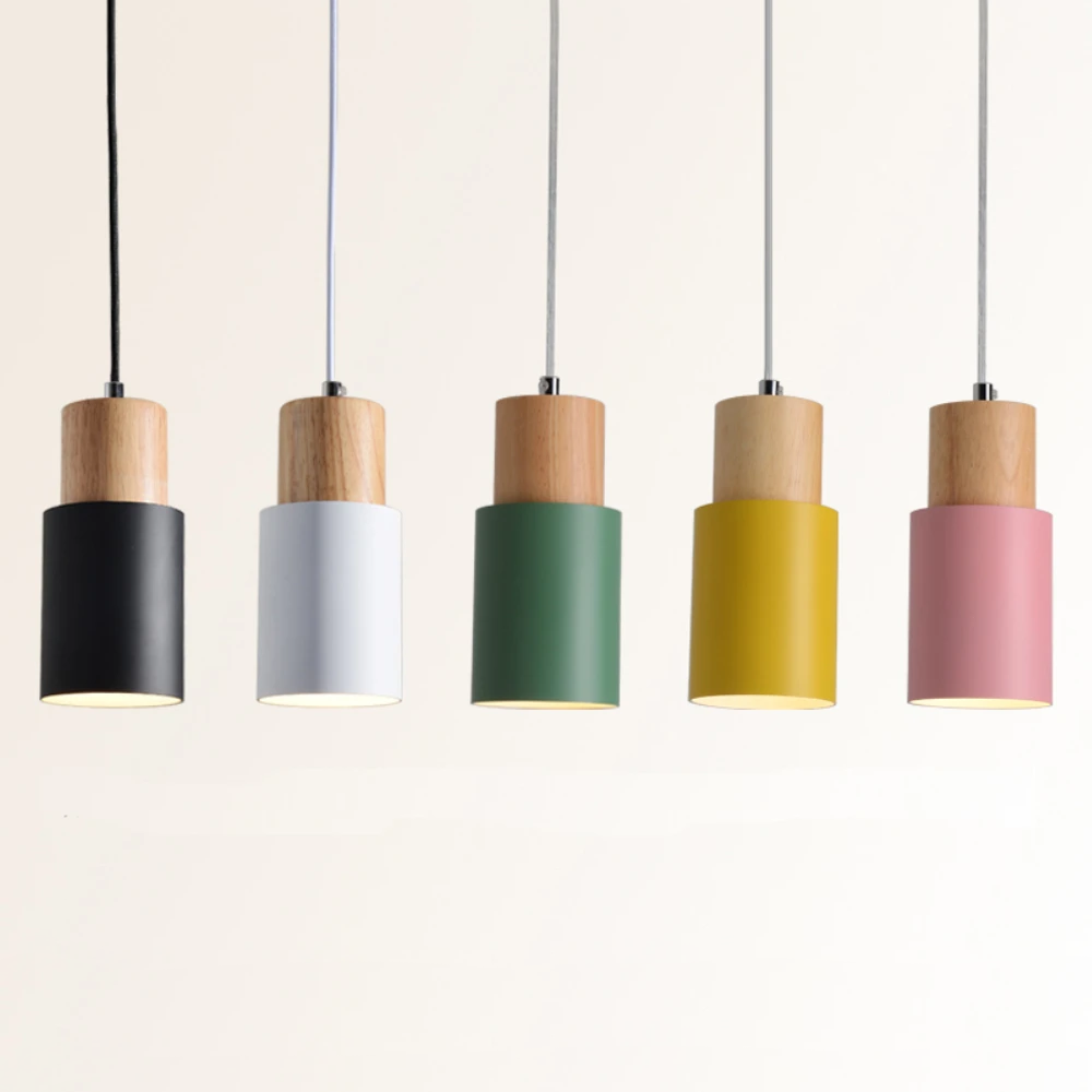 Scandinavian Minimalist Wood Cylinder Pendant Light