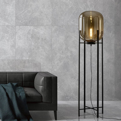 Modern Industrial Smoke Gray Glass Floor Lamp
