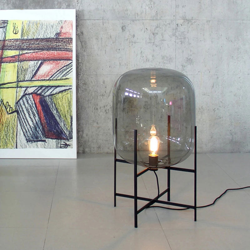 Modern Industrial Smoke Gray Glass Floor Lamp