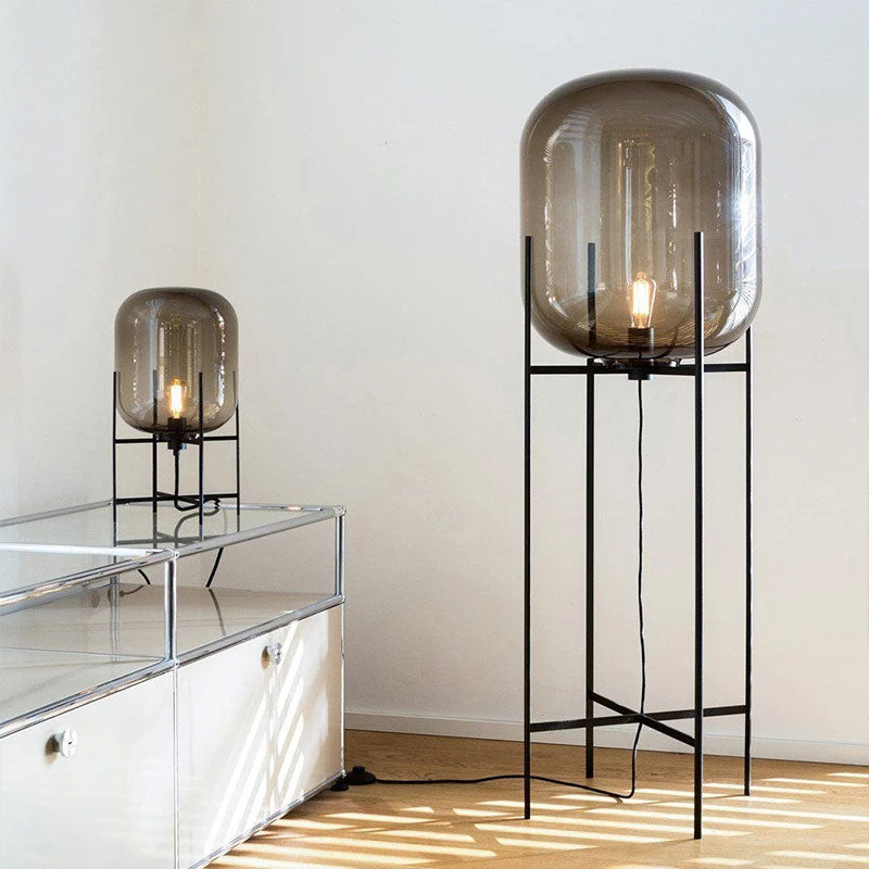 Modern Industrial Smoke Gray Glass Floor Lamp