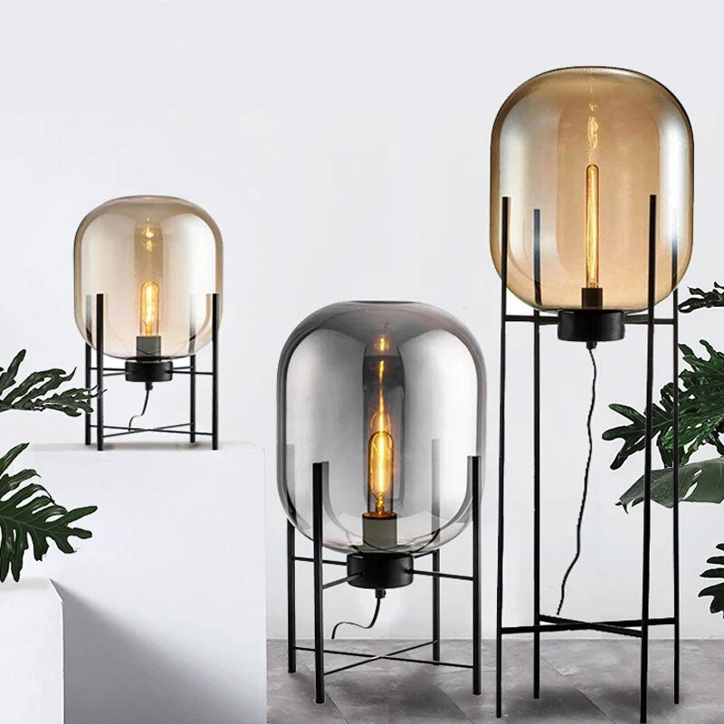 Modern Industrial Smoke Gray Glass Floor Lamp