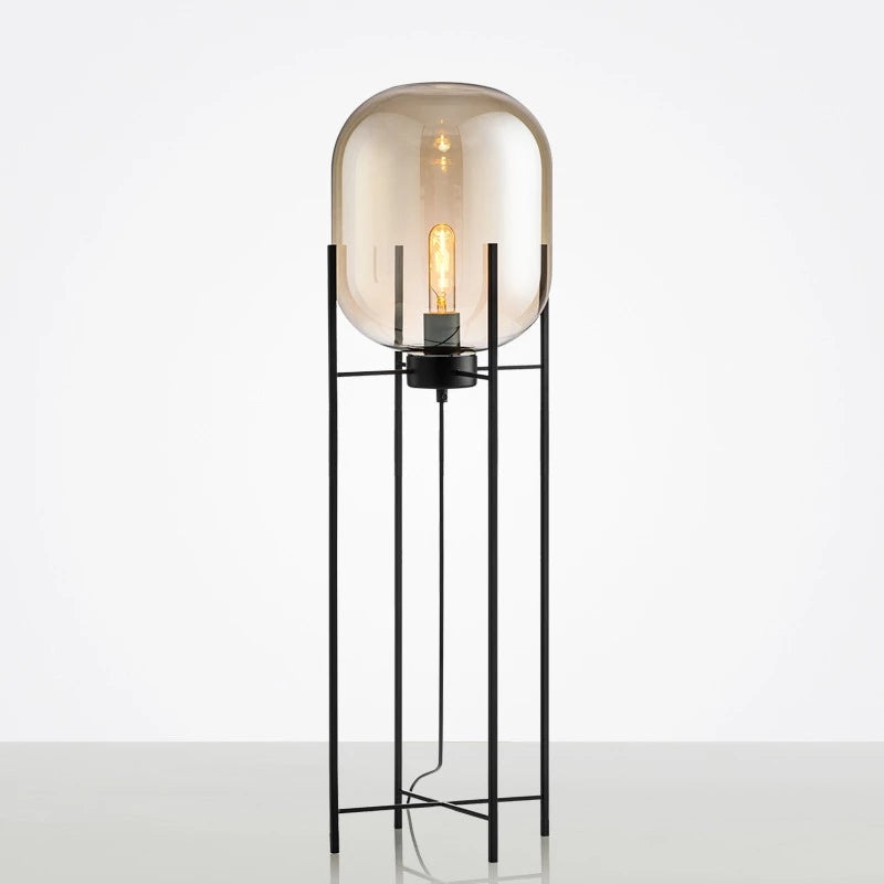 Modern Industrial Smoke Gray Glass Floor Lamp