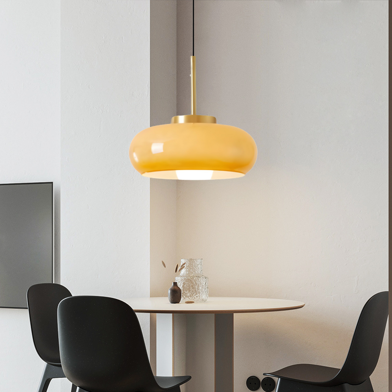 Milora Nordic Milk Glass Pendant Light with Copper Accent