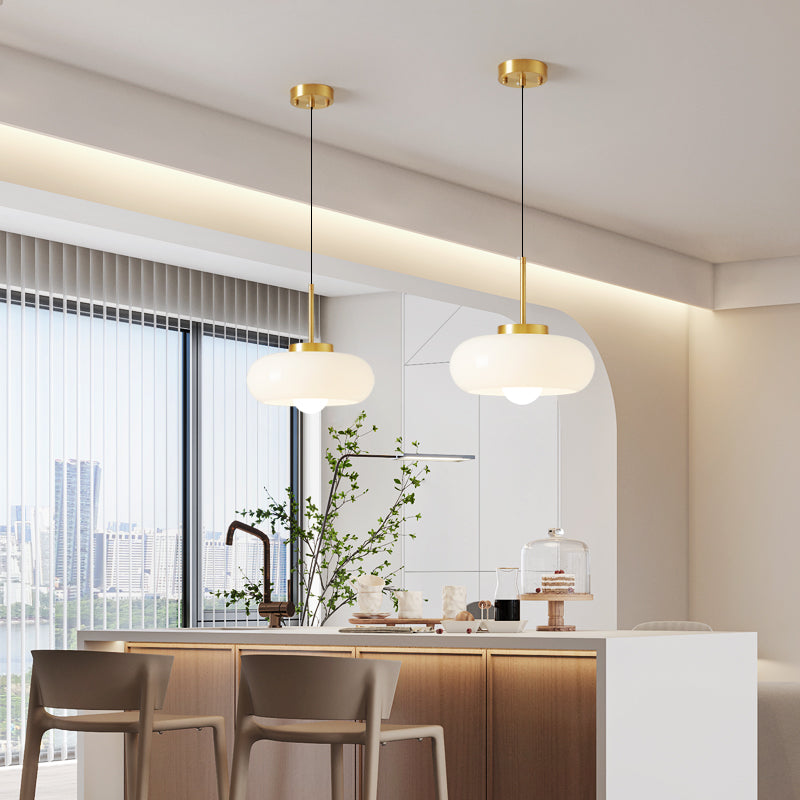 Milora Nordic Milk Glass Pendant Light with Copper Accent