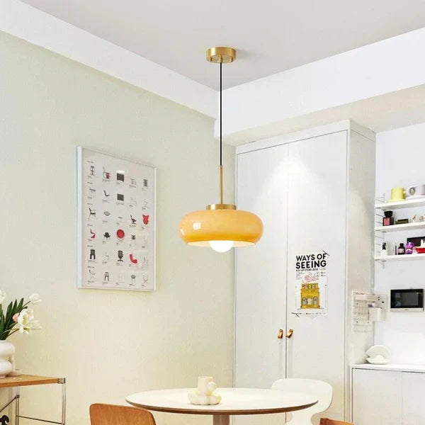 Milora Nordic Milk Glass Pendant Light with Copper Accent