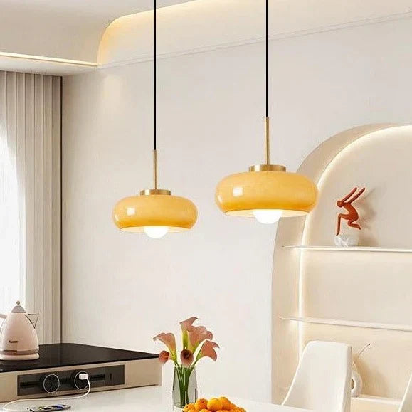 Milora Nordic Milk Glass Pendant Light with Copper Accent