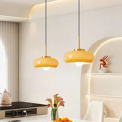 Milora Nordic Milk Glass Pendant Light with Copper Accent