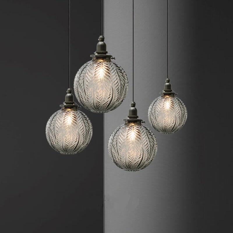 Vintage Leaf Textured Glass Globe Pendant Light