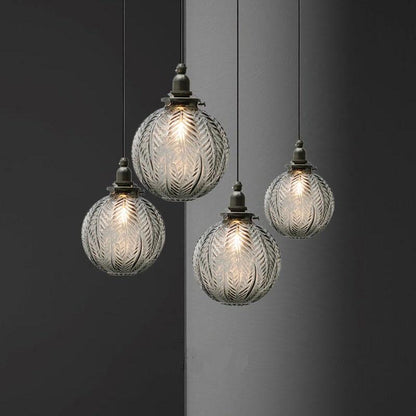 Vintage Leaf Textured Glass Globe Pendant Light