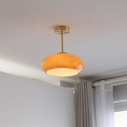 Vintage Amber Glass Dome Ceiling Light
