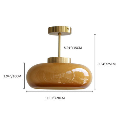 Vintage Amber Glass Dome Ceiling Light