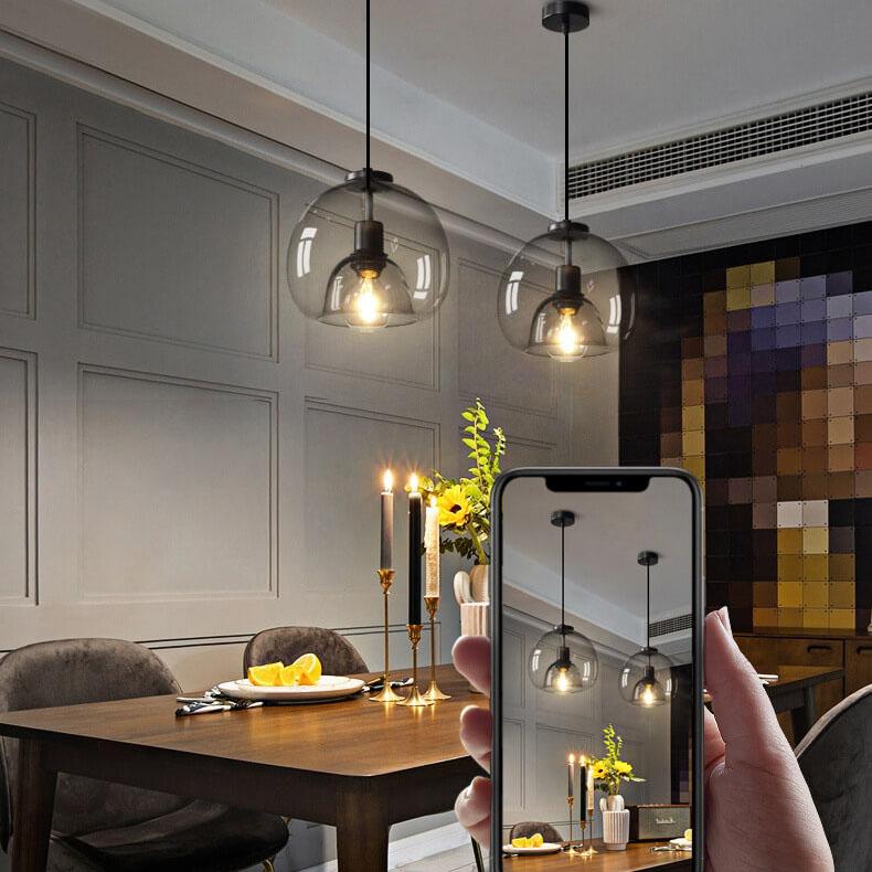 Modern Smoked Glass Globe Pendant Light