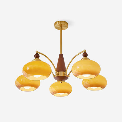 Mid-Century Amber Glass Chandelier