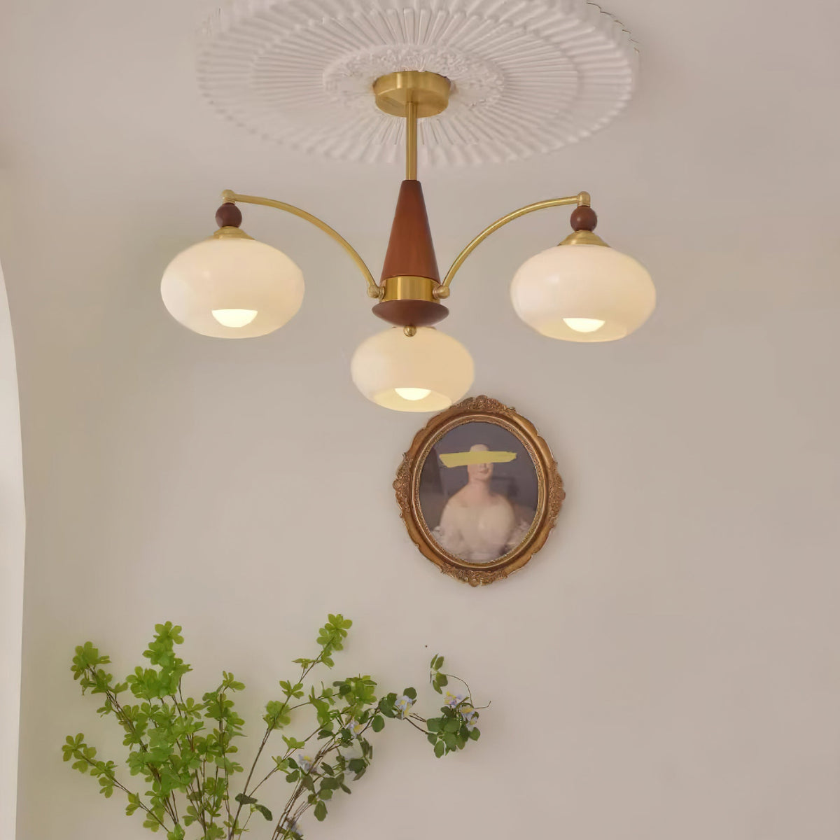 Mid-Century Amber Glass Chandelier