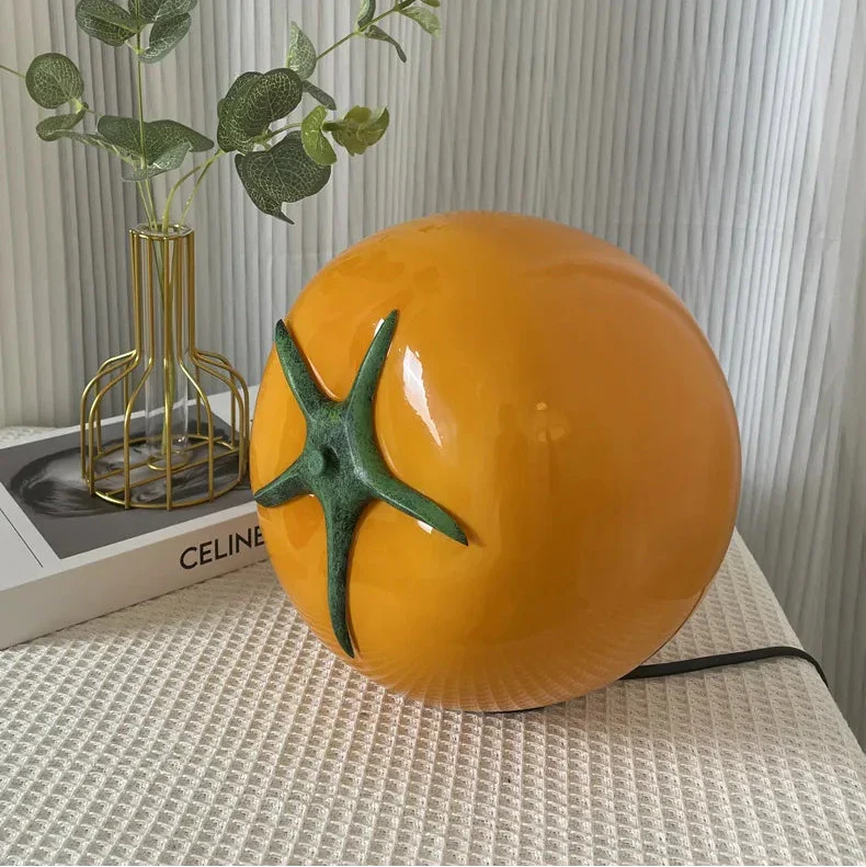 LuxRoyale Creative Tomato Glass Table Lamp, Ambient Night Light for Bedside Decor