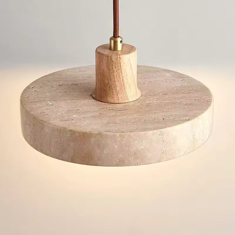 Travora Stone Disk Pendant Light with Wood Accent